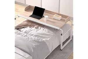 GXQFC Überbetttisch mit Rollen Dehnbar 115-210 cm Mobiler Überbetttisch Laptopwagen kann 65-95 cm Angehoben Werden Rollender Computertisch über dem Bett Verstellbarer Pflegetisch(Color:Holz)