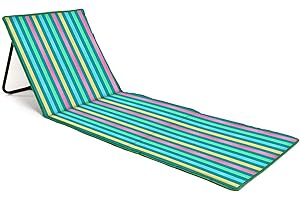 just be... Sonnenmatte für den Strand, klappbar, leicht, tragbar, verstellbare Sonnenliege mit Rückenlehne und Tasche für Wertsachen für Urlaub, Garten, Camping, Park und Festivals, dunkle mehrfarbige