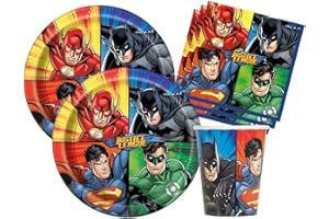 Isola Party Kit festa di compleanno tavola Justice League eco-friendly (16 piatti, 16 bicchieri, 16 tovaglioli)