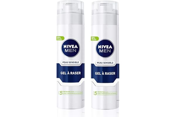 NIVEA MEN Peau Sensible Gel à Raser (2 x 200 ml), crème de rasage enrichie en camomille et en hamamélis, soin rasage 0% alcool pour homme à la peau sensible