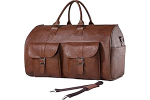 seyfocnia Tragbarer Kleidersack, Herrenkleidersack für Geschäftsreisen, große Lederreisetasche mit Schuhfach - Braun