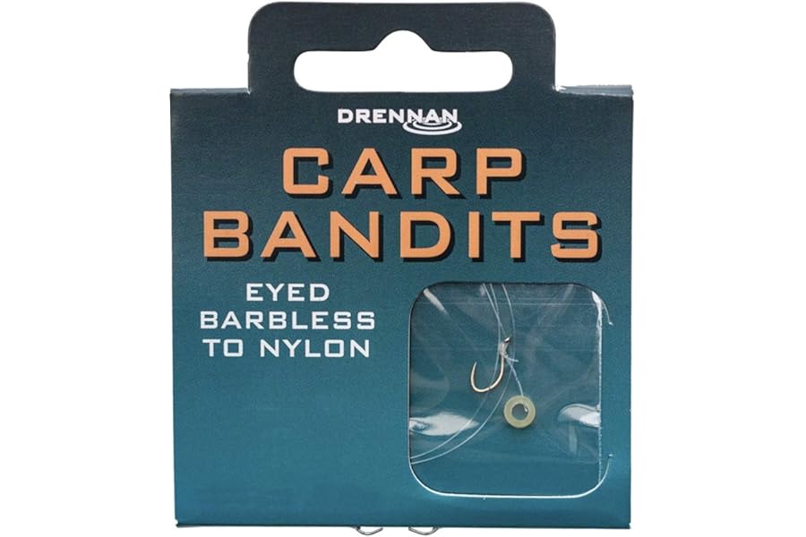 Drennan Carp Bandits Eyed Barbless Hooks to Nylon