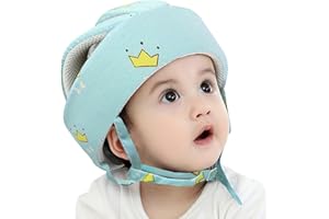 IULONEE Casco per Neonati Antiurto Infantili Cotone Arieggiato Cappello del Bambino Regolabile Sicurezza Casco per Bambini Primi Passi (Blu Corona)