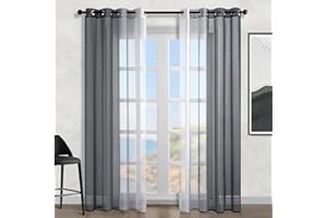 ‎TOPFINEL Topfinel Schwarze Vorhänge Gardinen mit Farbverlauf Kinderzimmer Gardine Halbtransparen Ösen Gardinen Wohnzimmer Modern Voile Curtains Living Room Ösenvorhang Fensterschals 140x240 cm