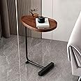 DAYONG C-shaped End Table, Modern Creative Design Coffeee Table, Side Table For Couch, Sofa Snack Side Table with Metal Frame For Small Space,Living Room,Bedroom, Bathroom (Brown, Black Frame)