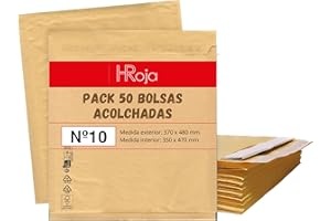 HRoja - Sobres Acolchados de Envío de Papel Kraft con Papel Burbuja, 50 unds - 370 x 480 mm - Autoadhesivos y Resistentes para Correo y Transporte de Paquetes - Antimanipulación y Antigolpes
