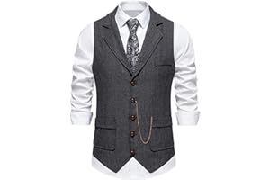 MAXTOONRAIN Classic Mens Tweed Suit Vest Casual Sleeveless Jacket Herringbone Waistcoat for Tuxedos