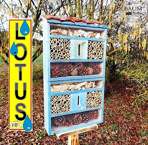 Nistkästen blau hellblau als insektenhotel, mit Holzrinde-Naturdach, mit Spezialoberflächenbeschichtung „LOTUS“, FDV-HOLO-OS Insekten Florfliegen Marienkäferhaus als Ergänzung zum Meisen nistkästen Meisenkasten oder zum Vogelhaus Vogelfutterhaus Futterstation für Vögel Insektenhäuschen – insektenhotels, insektenhotel für ökologische biologische natürliche Blattlausbekämpfung, Marienkäferhaus-Marienkäfer-Marienkäferkasten-Schmetterlingshaus-Schmetterlinge,Gartendeko - 3