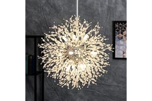 ‎DEPULEY Depuley Kristall Kronleuchter Moderne, LED Pendelleuchte Chrom Löwenzahn Hängeleuchten Höhenverstellbar, 12 Lichter moderne Löwenzahn Pendellampe für Wohnzimmer, Esszimmer, Schlafzimmer, Küche
