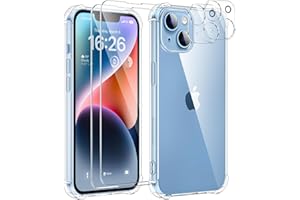 SOGUDE 5 en 1 Coque pour iPhone 14 avec 2 Verre Trempé et 2 Caméra Protecteur, Étui de Protection Antichoc avec Coussin d'air Intégré Mince Bumper Housse- Transparente