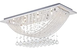 ‎A1A9 A1A9 Moderner rechteckiger Kristall-Kronleuchter, Bridge Wave Droplet K9 Kristall-Deckenleuchte Unterputz-LED-Pendelbeleuchtung, Größe: L70cm B25cm H29cm
