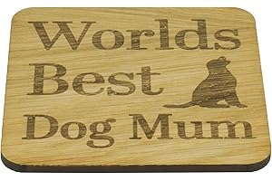 SHG at Home Worlds Best Dog Mum Oak Veneer Coaster. A Gift for Mums. Present Mummy form the Dog. Mug Drinks New Puppy Mum. 9.8cm x Mat. Christmas Stocking Item, Brown