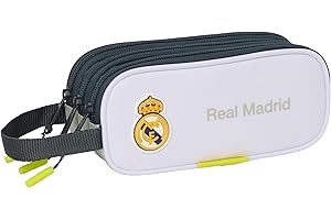 Safta Real Madrid EQUIPACIÓN 25/26 - Estuche Infantil Triple Cremallera, Ideal para Niños de 5 a 14 Años, 21x7x8.5 cm