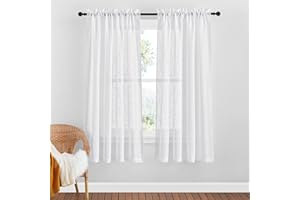 PONY DANCE Visillos Confeccionados Blancos - Cortinas Modernas Cortas para Ventanas Salón Dormitorio Infantil Juventil, 2 Paneles, 132 x 160 cm (An x L), Blanco