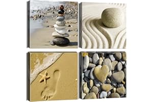 Artscope 4 Teilig Leinwandbilder mit Meer und Steine Motiv Kunstdruck - Moderne Wandbild für Badezimmer Wohnzimmer Wanddekoration - 30 x 30 cm