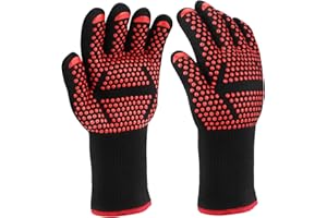 CHUERTECH Guantes Barbacoa, 1 Par Guante Horno Antideslizante Guantes de Cocina, Forro de Algodón de Punto Manoplas Horno Resistentes al Calor hasta 800℃/1472℉ para Cocina/Parrilla/Hornear/Microondas