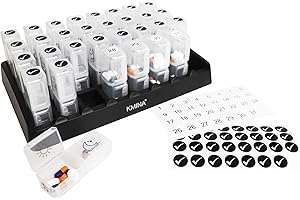 KMINA Pastillero Mensual 2 Tomas Diarias, Organizador Pastillas, Dosificador Medicamentos, 31 Compartimientos, Portatil