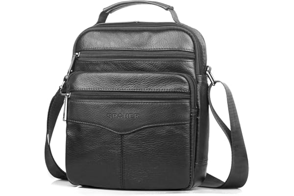 SPAHER Grand Sacoche Homme Bandouliere Cuir Sac porté Epaule en Cuir Homme Pochette Besaces Sac à Dos Sac de Messager Porte-Documents Sac Bandoulière Cartable Crossbody Sac à Main