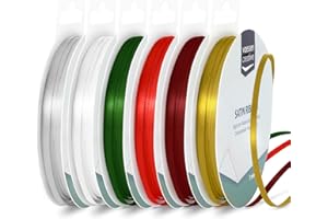 Vaessen Creative Ruban Satin 3 mm x 10 m - Bolduc Double Face pour Cadeau, Emballage et Bouquet Mariage - Couleurs Noël - 6 Pièces