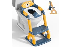 KYYOKE Toilettensitz Kinder mit Treppe, Upgraded WC Aufsatz für Kinder für Jungen und Mädchen, 2-in-1 Toilettentrainer mit Treppe, Höhenverstellbar Bequemer Sicherer Toilettensitze (Blau Gelb Drei Treppe)