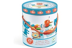 DJECO Dinette Imitation à la Table des Chatons, dès 18m - Apprentissage Ludique des Séquences d'un Repas - Éveil des Couleurs et Formes - Set Complet pour Dresser la Table et Boîte de Rangement