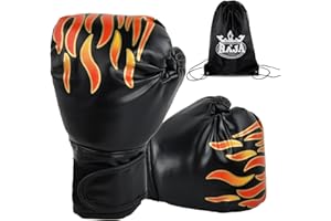 LUXVARA Gants de Boxe Enfants, 6OZ Gants Entraînement de Boxe avec Sac de Rangement, Gant de Combat de Boxing Réglable pour MMA Muay Thai Kickboxing Sparring, Âgés 3-16 Ans, Noir