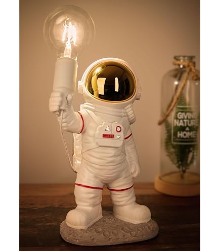 Brubaker Lampada Da Tavolo Astronauta 46cm Con Lampada Lunare, USB-C, Oro/Bianco/Nero - 3