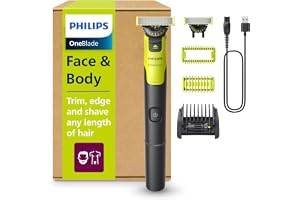 Den äkta Philips OneBlade 360 med anslutning ansikte + kropp, elektrisk skäggtrimmer, rakapparat och kroppsstyling, 360-bladsteknik, 1x360-blad, 5in1 justerbar kam, 1x kroppssats, (modell QP4631/30)