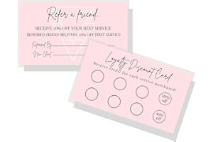 LASHICORN Referral & Loyalty Discount Card | 50 Pack | 3.5 x 2" inches Business Card Size | Business Referrals | Loyalty Punch Cards | Soft Pink Design