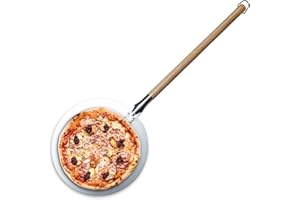 MasterPRO Foodies - Pizza Four - Fabriqué avec en acier inoxydable - 30,5 cm de diamètre de diamètre et 87 cm de long - Effet en bois long - tête ronde