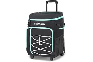 INSMEER Borsa termica con ruote, 45 l/75 cans, grande borsa termica pieghevole e impermeabile, per spiaggia, campeggio, picnic, shopping
