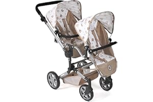 Bayer Chic 2000® Poussette de poupée Linus Duo - Ourson Beige - Poussette Double Pliable - Poignée réglable 50-82 cm - Poupées jusqu'à 50 cm - 4-8 Ans