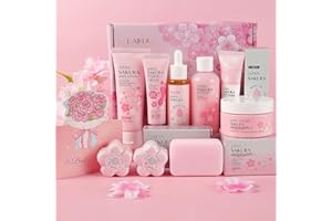 ‎LAIKOU LAIKOU Sakura Bad Geschenkset für Frauen, mit Duschgel, Körperlotion, Peeling und Handcreme und mehr, Geschenk zu Weihnachten, Geburtstag oder Muttertag (Sakura, stück, 9)