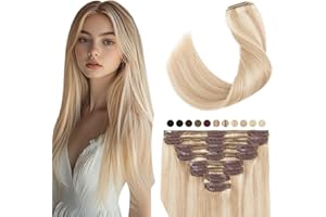 Elailite Extension Capelli Veri Clip Volumizzante 8 Fasce Folte Singole Balayage 100% Remy Human Hair Nautrali Double Weft 40cm 130g 18#/613# Beige Sabbia Biondo/Bleach Biondo