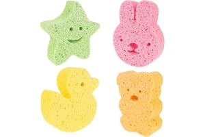 ZYPHONX 4 Pcs Baby Bath Sponges, Cute Baby Sponges for Bath Newborn Kids, Animal Shapes Natural Kids Bath Sponges for Infants, Gentle on Newborn and Toddler Skin(4 Colours)