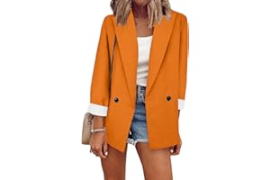 YMING Chaqueta De Manga Larga con Botones para Mujer OL Chaqueta De Traje De Oficina Chaqueta De Cuello De Solapa Larga Traje De Negocios Cárdigan