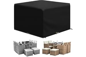 PATIO PLUS Cube Garden Furniture Covers With PU Coating，Garden Square Table Cover Waterproof，Windproof, Anti-UV, 600D Oxford Fabric Outdoor Patio Table Covers for Chair and Table 125x125x71cm Black