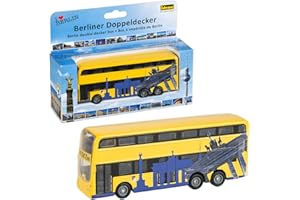 Idena 40107 - Modellbus Berliner Doppeldecker, mit Rückzugmotor, ca. 18,5 x 13,5 x 4,5 cm, gelb, als Spielzeug, typisches Souvenir oder beliebtes Sammlerstück
