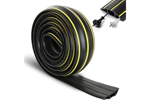 LOLYSIC Floor Cable Cover - 3m 10ft Floor Cable Protector, 3 Cord Channels Wire Covers for Cables, Rubber Floor Cables Protector for Home Office Factory Garage Workshop Warehouse