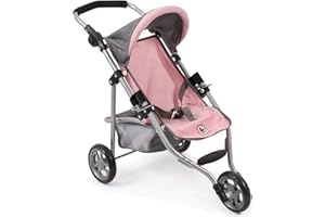 Bayer Chic 2000-61215 - Passeggino per bambole Lola, Passeggino da jogging, Passeggino per bambole, Passeggino per bambole, Melange grigio-rosa, 50 cm, 70 x 33 x 62 cm
