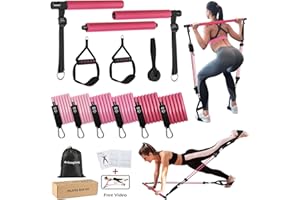 ALongSong Pilates Equipment Pilates Reformer Bar Set With 6 Elastic Resistance Bands 180LBS/240LBS/360LBS & Door Anchor for Full-Body Fitness Toning & Muscle Building | Home Workout/Gym/Travel