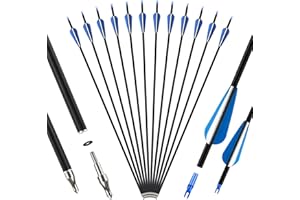 SERfawnCH 12er Carbonpfeile 30 Zoll für Recurvebögen, Compoundbögen & Langbögen Bogenpfeile Training & Übung mit Carbon-Schaft & abnehmbaren Spitzen