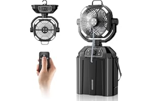 FUBEGI Portable Misting Fan for Outdoor Patio, 20000mAh Rechargeable Battery Operated Camping Fan with 6L Bucket, Strong Winds, 4 Large Spray Outlets, for Fishing/Travel/Garden Party/Golf/Tent, Black