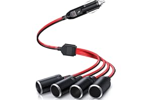 GTIWUNG Adaptador de Coche a Enchufe, Encendedor de Cigarillo, Toma de Mechero para Coche, Cable de Extensión, Enchufe Adaptador de Conector de 1 a 4