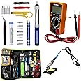 SUYAYA Soldering Iron Kit 60W Adjustable Temperature Welding Tool, Digital Multimeter, 2pcs Soldering Iron Tips, Desoldering Pump, Wire Stripper Cutter, Tweezers, Iron Stand, 2pcs Electronic Wire