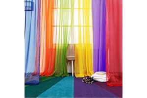 WPM WORLD PRODUCTS MART WPM 6 Piece Rainbow Sheer Window Panel Colorful Backdrop Bright Curtains Set for Playroom, Nurseries, Bedroom Lime, Orange, Red, White, Bright Yellow, Navy Drapes Kids (84" Long)