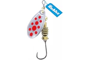 Rublex - Pack de 5 Cucharillas de Pesca Celta-3 APR | Cebo Artificial de Pesca con Anzuelo Simple sin Muerte Fácilmente Intercambiable con Sistema Quita-Vueltas, Color APR Plata Puntos Rojos, 5gr