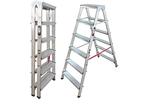 NAWA HOME & WORK BTF | Escalera Tijera Plegable Doble Cara 6 Peldaños en Aluminio | 6+6 Plataforma H.134 cm | Altura Alcanzable 3,1 Metros | Certificada EN131 Capacidad Carga 150 kg. BTF-DDB06