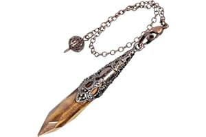 Amogeeli œil-de-Tigre Cristal Pendule Esotérisme Radiesthésie Divination Quartz Pendentif Pierre Reiki Bracelet Facette Cône Pendule Combinaison