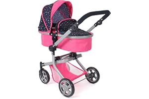 Bayer Chic 2000® 2in1 Puppenwagen Mika – Konfetti Pink – faltbar – höhenverstellbarer Griff 47-80 cm – modernes Gestell – Puppen bis 52 cm – 4-8 J.